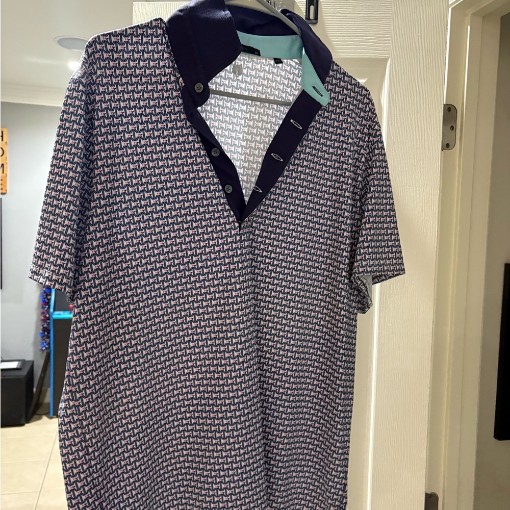 Greyson Navy/White/Pink Patterned Polo Shirt